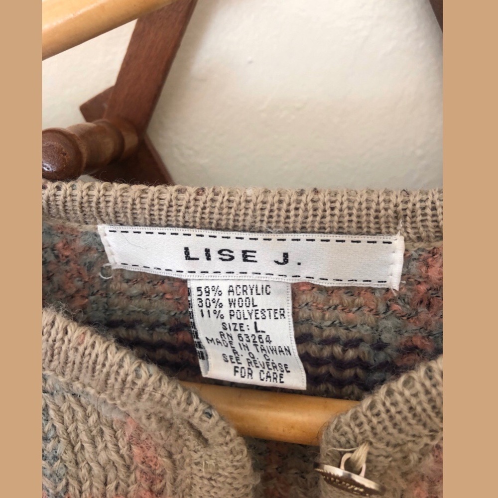 ❀VTG Beautiful Plaid Cardigan Sweater L - Picture 4 of 6
